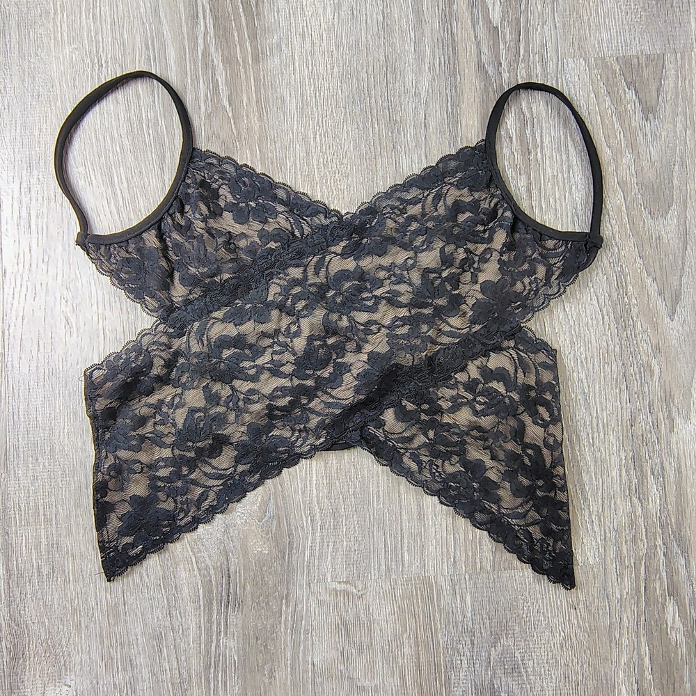 Black‎ Lace Wrap Bralette Tie Back Lingerie Style Top Adjustable Cropped NO SIZE